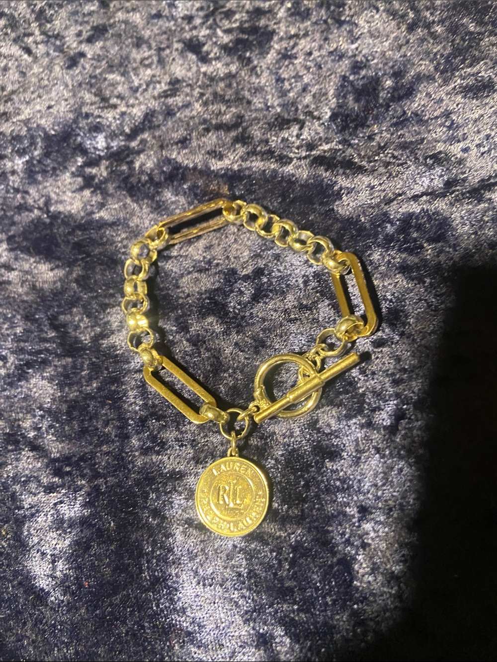 Silver and Gold-Tone Coin Charm Ralph Lauren Toggle Bracelet